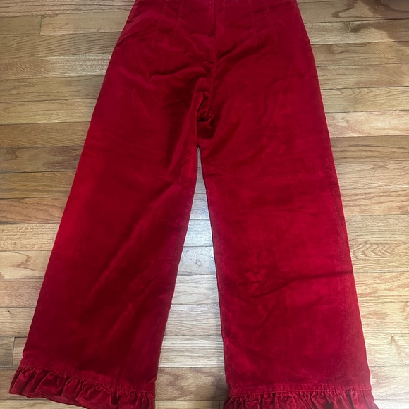 Maeve The Colette Crop Wide Leg Velvet Pants Red Ruffled Hem 28 - Picture 8 of 9